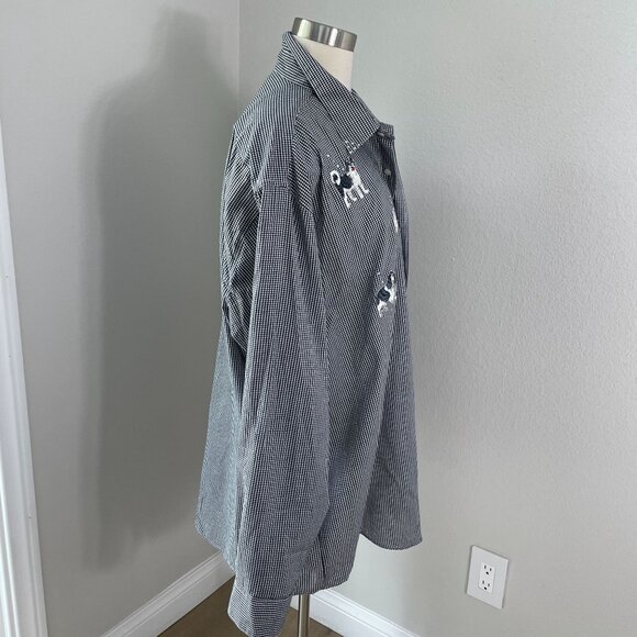 Mili Designs Womens Plus 1X Button Up Shirt Black White Dog Embroidered Gingham - Picture 7 of 15